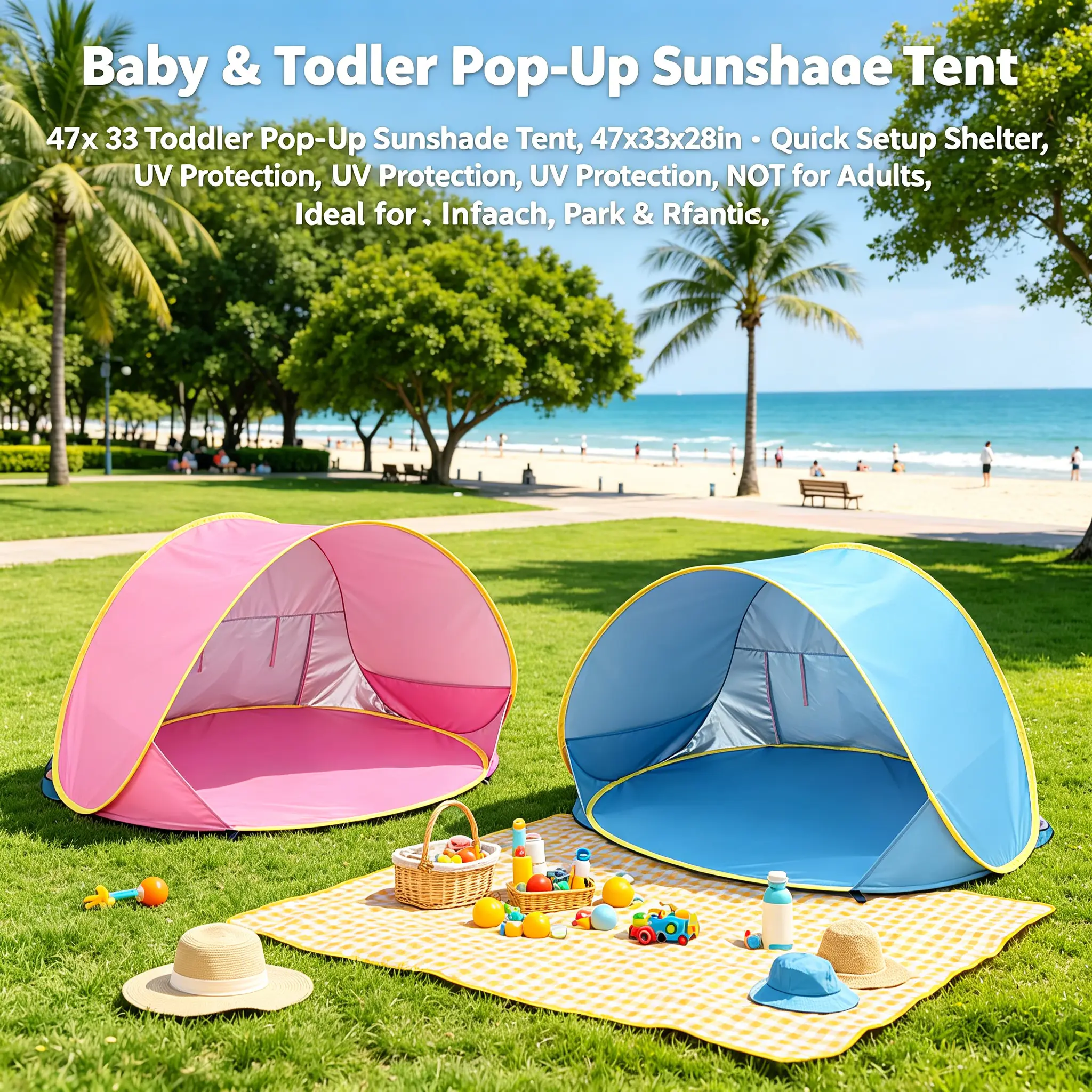 Baby & Toddler Pop-Up Sunshade Tent, 47x33x28in – Quick Setup Shelter, UV Protection, NOT for Adults, Ideal for Infants & Kids at Beach, Park & Picnic