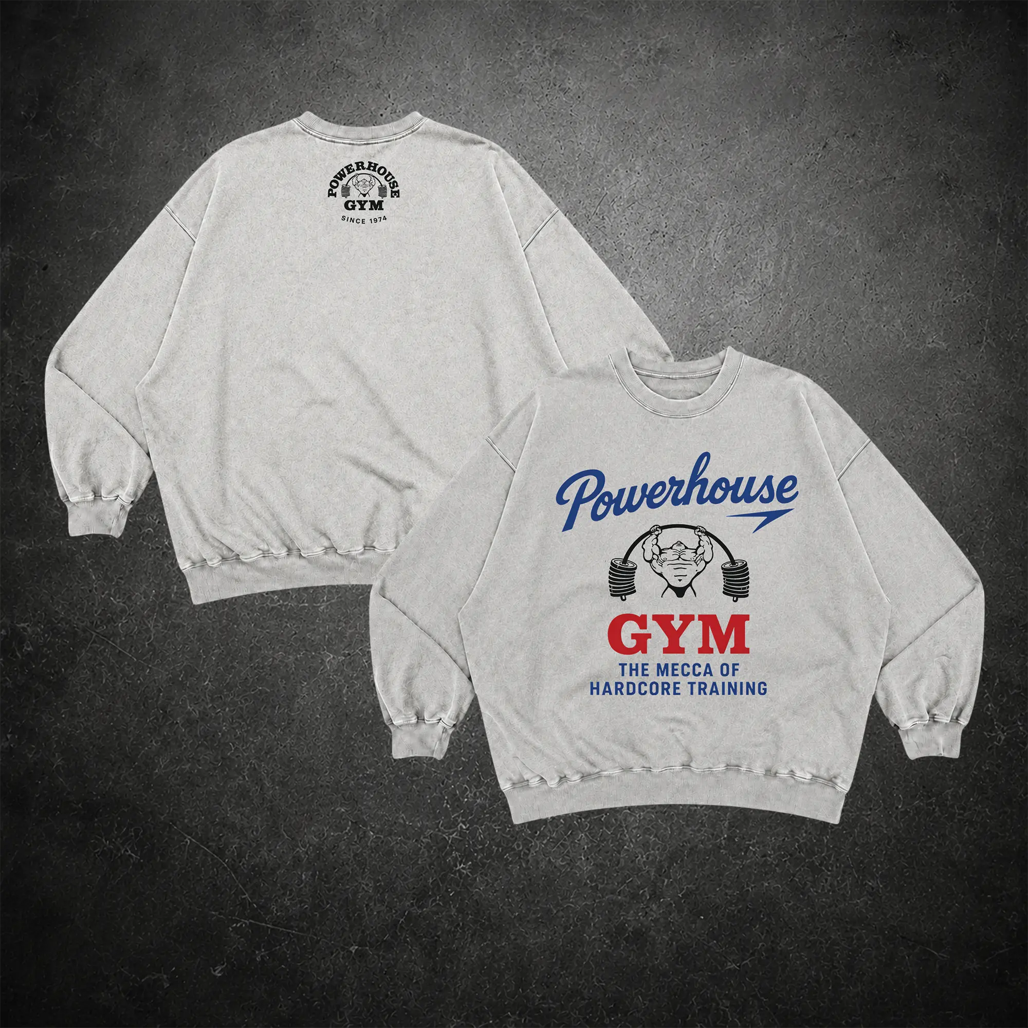 PowerHouse Gym Washed Sweatshirt, Gym Apparel, Workout Wear, Training Men's Top, Aesthetic Shirt, Discipline, Strength, Focus