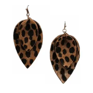 Leopard Print Double Leaf Faux Leather Earrings