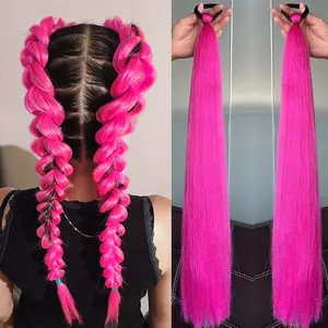 2 Pcs K-Pop Girl Role Play Wigs, 26 Inch Braided Hair, Long Yaki Straight Hair, Heat Resistant Voluminous Ponytail, Kids Girls Wig, Glueless Ponytail Wig, Box Braided Wig