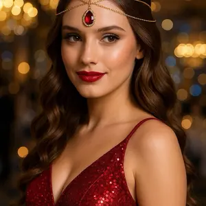 Gold Chain Forehead Jewelry with Red Gem – Elegant Minimal Headpiece for Brides, Prom & Special Events
