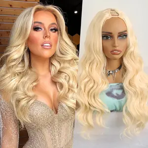 V Part Wig Long 613 Body Wavy Wigs Upgrade U Part Synthetic Hair for Black Women 26Inch Light Blonde Head Clip In Hair Glueless Natural Wavy Women Natural Looking For Daily Use