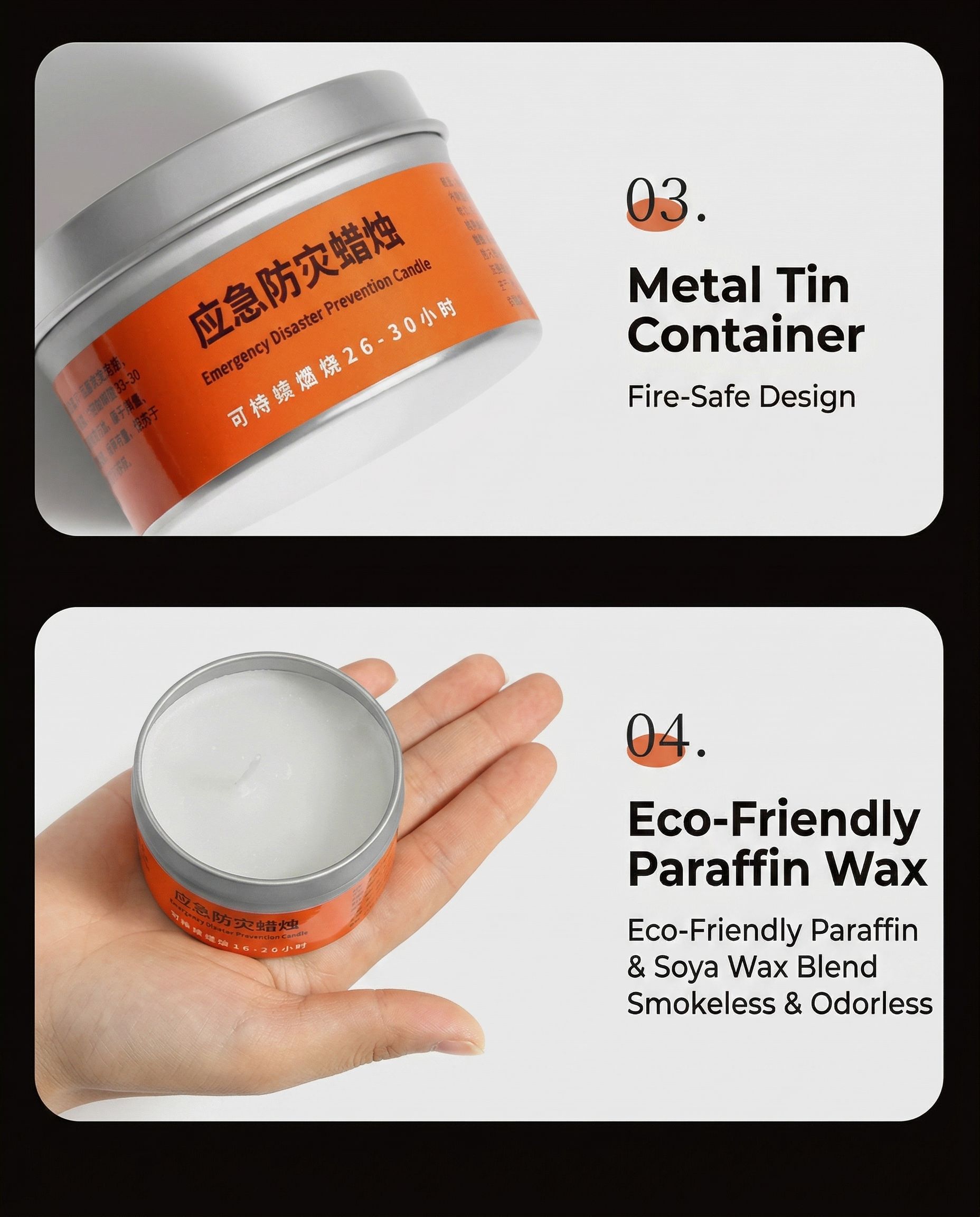 Long-Burning Emergency Candles (Pack of 3) - 30 Hour Burning Time Per Candle - Reliable Heat & Light for Survival Kit, Power Outage, Camping, & Disaster Preparedness - 100% Cotton Wick In Secure Tins