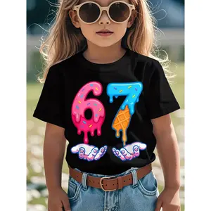 Girls Fun Six Seven Ice Cream Didi Didi 67 Meme Pattern T-Shirt | GenAlpha Slang Street Style, Featuring 67 Didi Didi Ice Cream Design, Crew Neck, Casual Summer Top, Suitable for Trendy Outfits, Birthday Parties