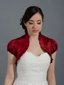 Wine Red short sleeve wedding satin bolero jacket