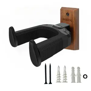 Guitar Wall Mount Hanger Walnut Wood Auto Locking Hook for Acoustic Electric Bass Banjo Mandolin Universal Compatibility Easy Installation with Anti-Slip Silicone Mat