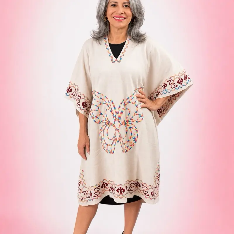 Capa Mariposa | Mexican Poncho Gaban Artesanal | Butterfly Embroidery | One Size | All Seasons Casual & Formal | Beautiful Mesoamerica