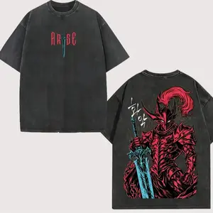 Igris Solo Leveling Anime Vintage Washed Oversized T Shirt Hoodie | Shadow Knight Commander Graphic Streetwear | Absolute Loyalty Silent Blade Theme Heavyweight Cotton Unisex Top Retro Y2K Fashion Manga Clothes