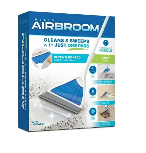 Helio Air Broom, All Surface Lightweight Silicone Broom, Squeegee, Pet Hair Remover, Indoor Cleaning
