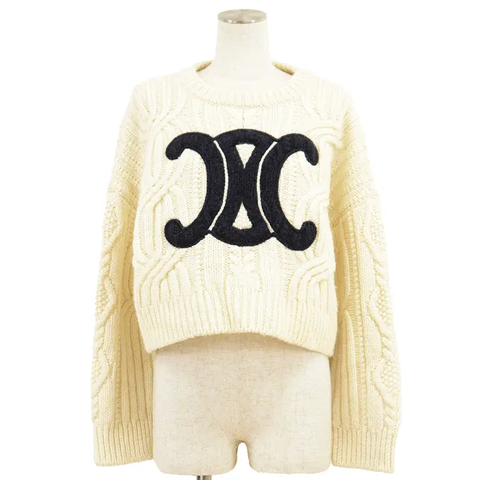 Pre-owned Celine Wool Small Leather Goods Chunky Knit Sweater
