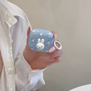 Minimalist Blue Background Miffy Rabbit Earphone Case for Apple AirPods Pro 2 and AirPods 3, Stylish Circular Design Compatible with AirPods 2, 4