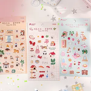 4pcs Korean Style Illustrative Slow Life Series Synthetic Paper Stickers with Adhesive Backing, Handmade Craft Supplies Decorations DIY Albums