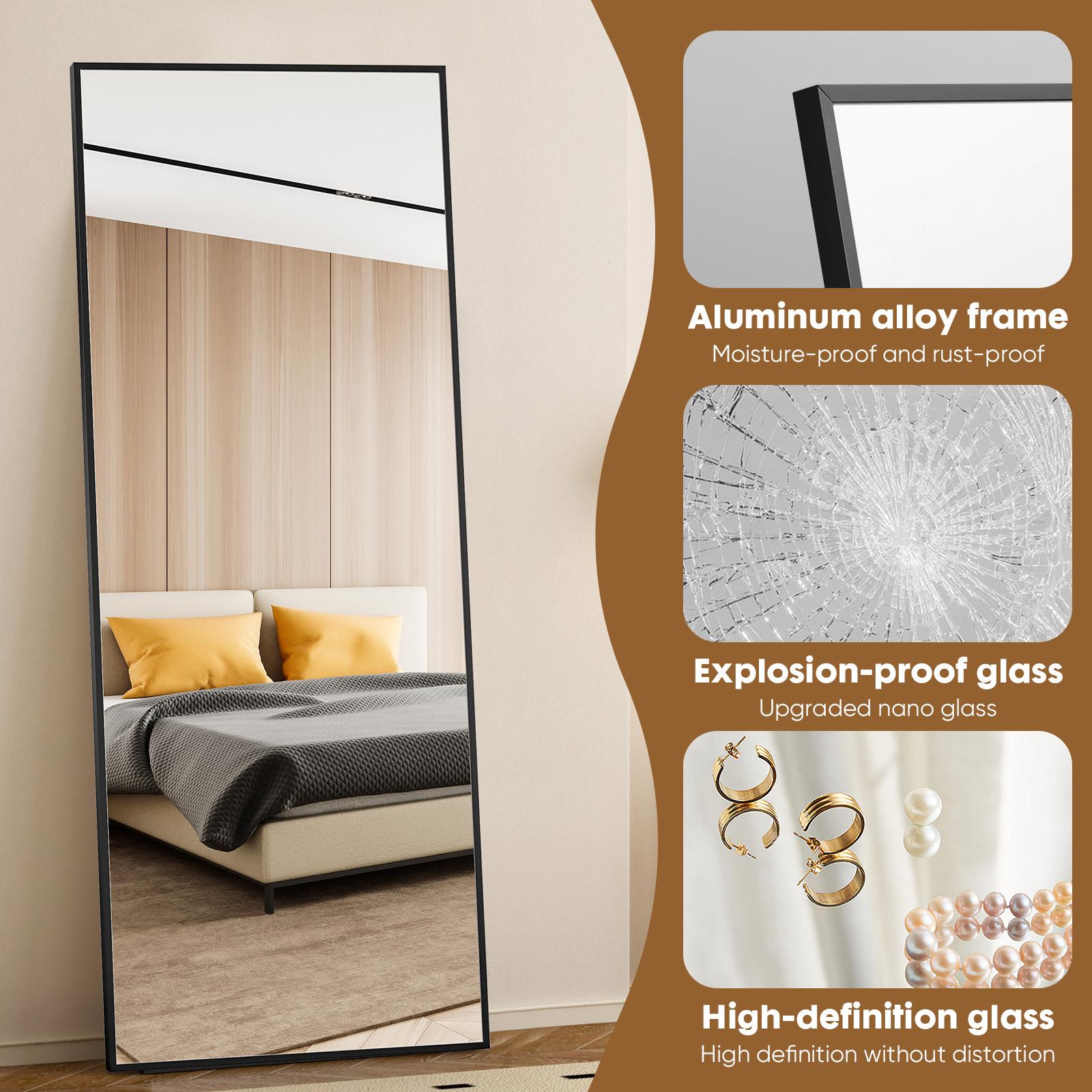 71x26 Full Length Mirror, XX-Large Arch Mirrors with Stand, 71x26 Inches Floor Mirror for Wall Hanging or Leaning, Bedroom, Dressing Room, Black Floor Mirror with Stand, Aluminum Alloy Frame Full Body Mirror