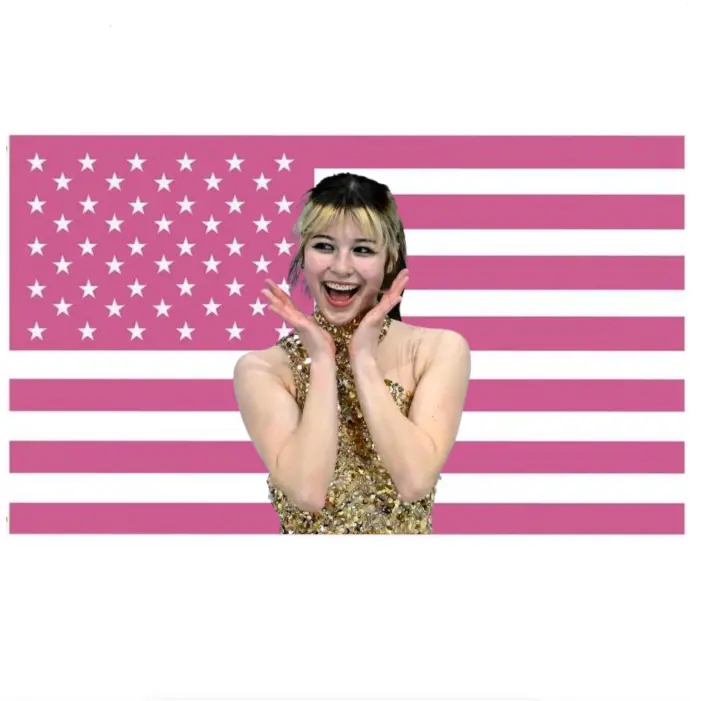 Pink American Flag Alysa Liu Figure Skating Idol Wall Tapestry - All Over Print Home Decor for Fans, Outdoor Engagement Use - TikTok Shop Back to School, Outdoors
