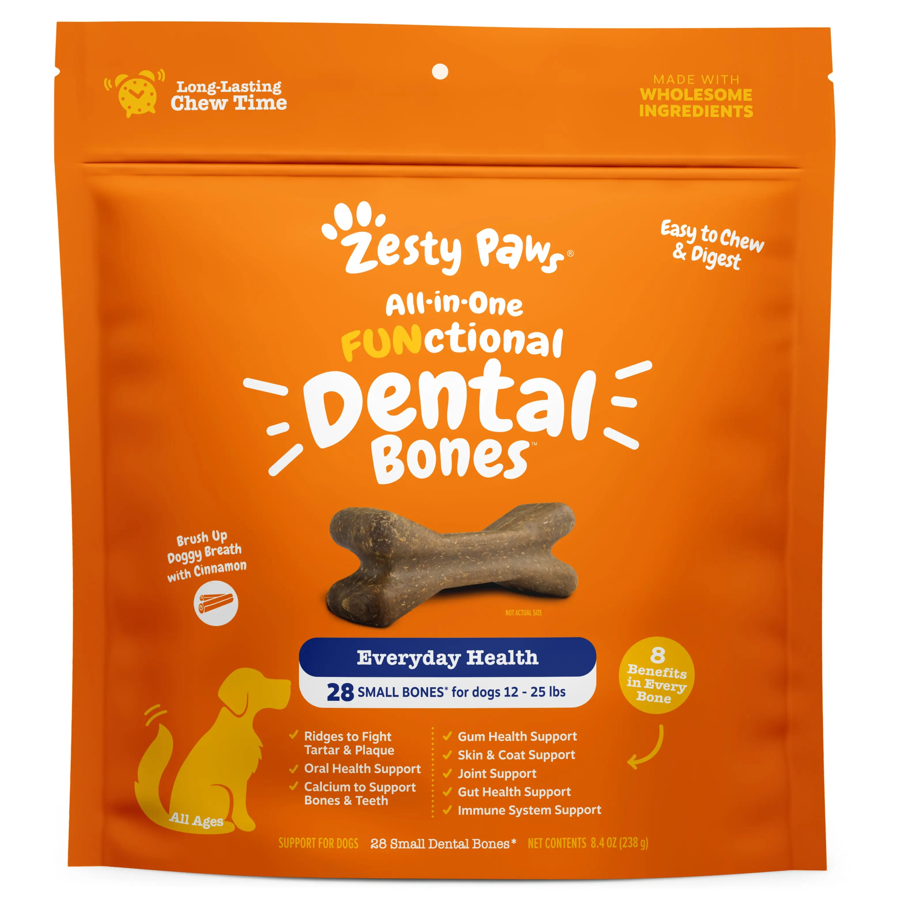 Zesty Paws All-in-One Functional Dental Bone Chews for Small Sized Dogs, Small Easy Chew Dog Treats, Joint & Immune Health Support