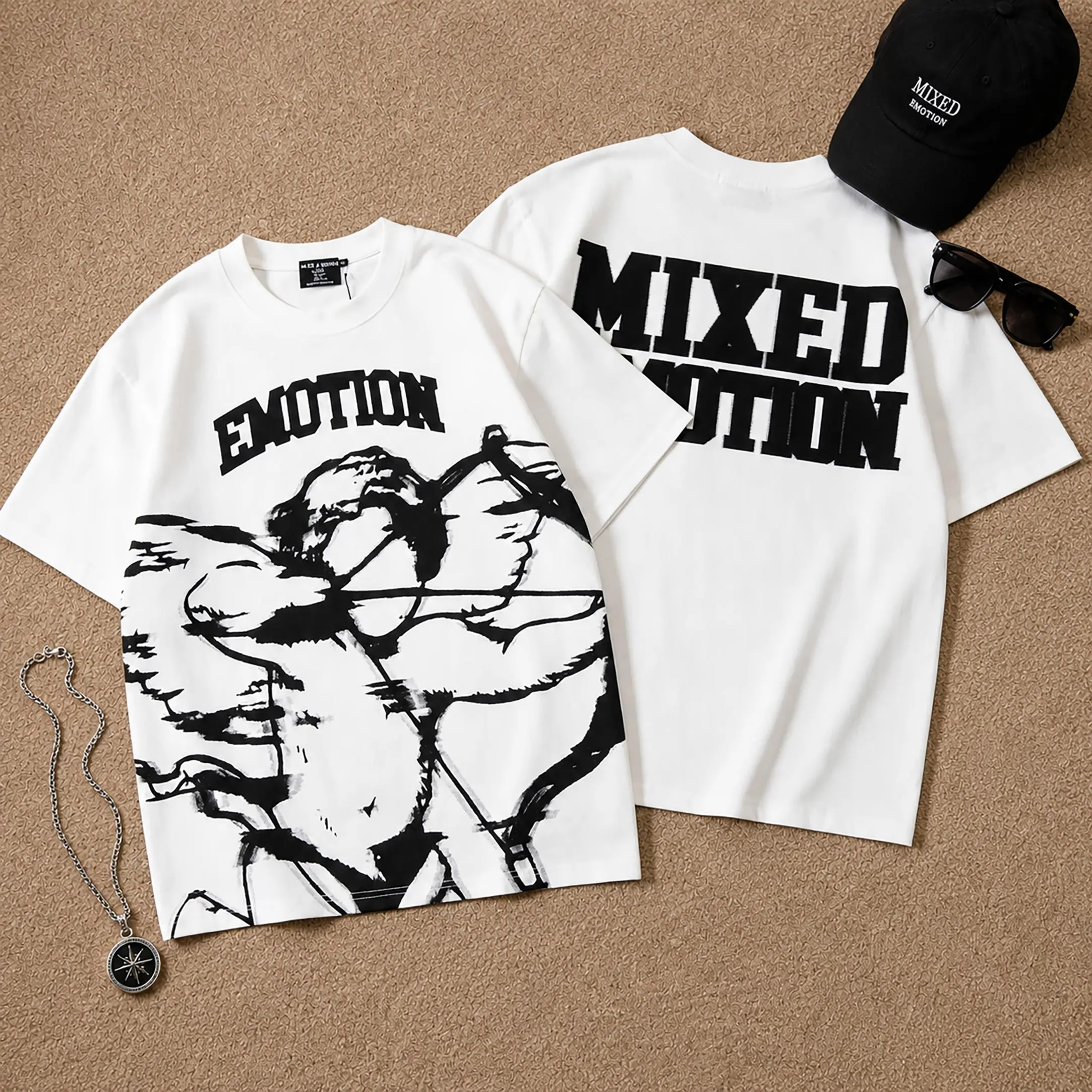 MIXED EMOTION Angel Cupid Graphic T Shirt Pure Cotton Oversized Tee Streetwear Hip Hop Fashion Summer Casual Outfit TikTok Viral Trending Aesthetic Y2K Vintage Top Unisex For Men Women Teens Adults