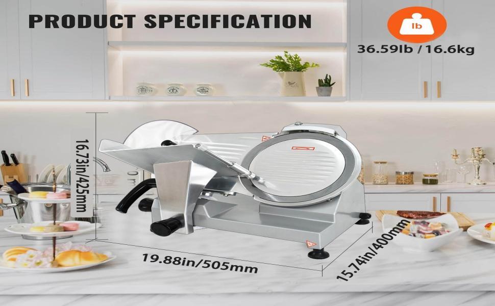 【GARVEE】Commercial Semi-Automatic Electric Deli Meat Slicers with 8, 10, and 12 Inch Blades, Power 180W-370W, Adjustable Thickness, Ideal for Meat, Cheese, Bread, Vegetables, and Fruit, Easy to Clean for Home and Commercial Use