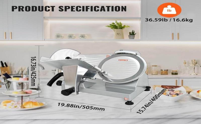 【GARVEE】Commercial Semi-Automatic Electric Deli Meat Slicers with 8, 10, and 12 Inch Blades, Power 180W-370W, Adjustable Thickness, Ideal for Meat, Cheese, Bread, Vegetables, and Fruit, Easy to Clean for Home and Commercial Use