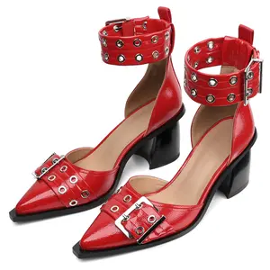 VIMISAOI Womens Heeled Sandal Pumps Pointed Toe Ankle Buckle Strap Chunky Block High Heels Casual Ballerina Wedding Summer Sandals Dress Date Party Office Shoe Fall Sandals