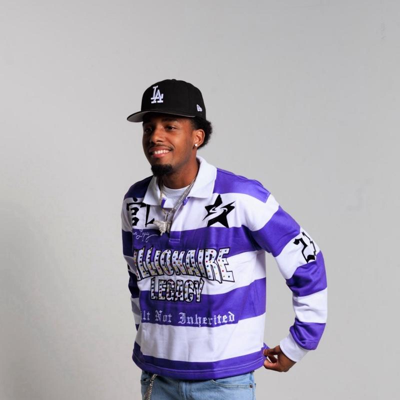 Purple YR 2 Rugby Polo - Men's Casual Long Sleeve Top with Striped Design and Star Logo