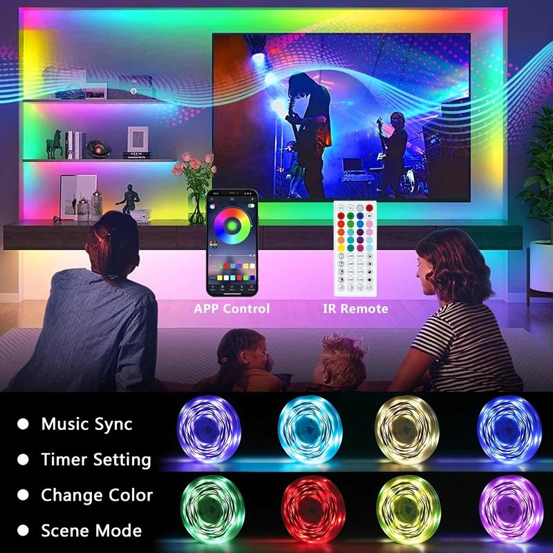 [Music Sync LED Strip]200FT RGB Color Changing Lights, 10 Modes & Bluetooth Smart App Control.Easy Installation for Room Aesthetic, Create Your Dream Room! Smart RGB LED Light Strip with App