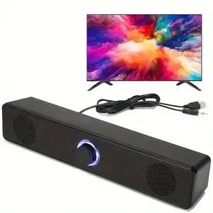 Sound Bar for Computer & TV, Wired Subwoofer Speaker with LED Light, Stereo Sound Bar for Laptop & Home Theater, Audio, PC Gaming Speakers