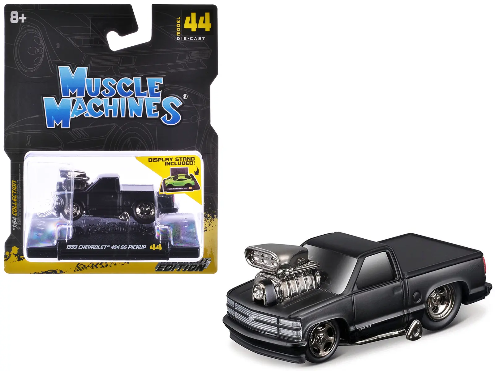 1993 Chevrolet 454 SS Pickup Truck Matt Black "Blackout Edition" 1/64 Die Cast Model Car by Muscle Machines