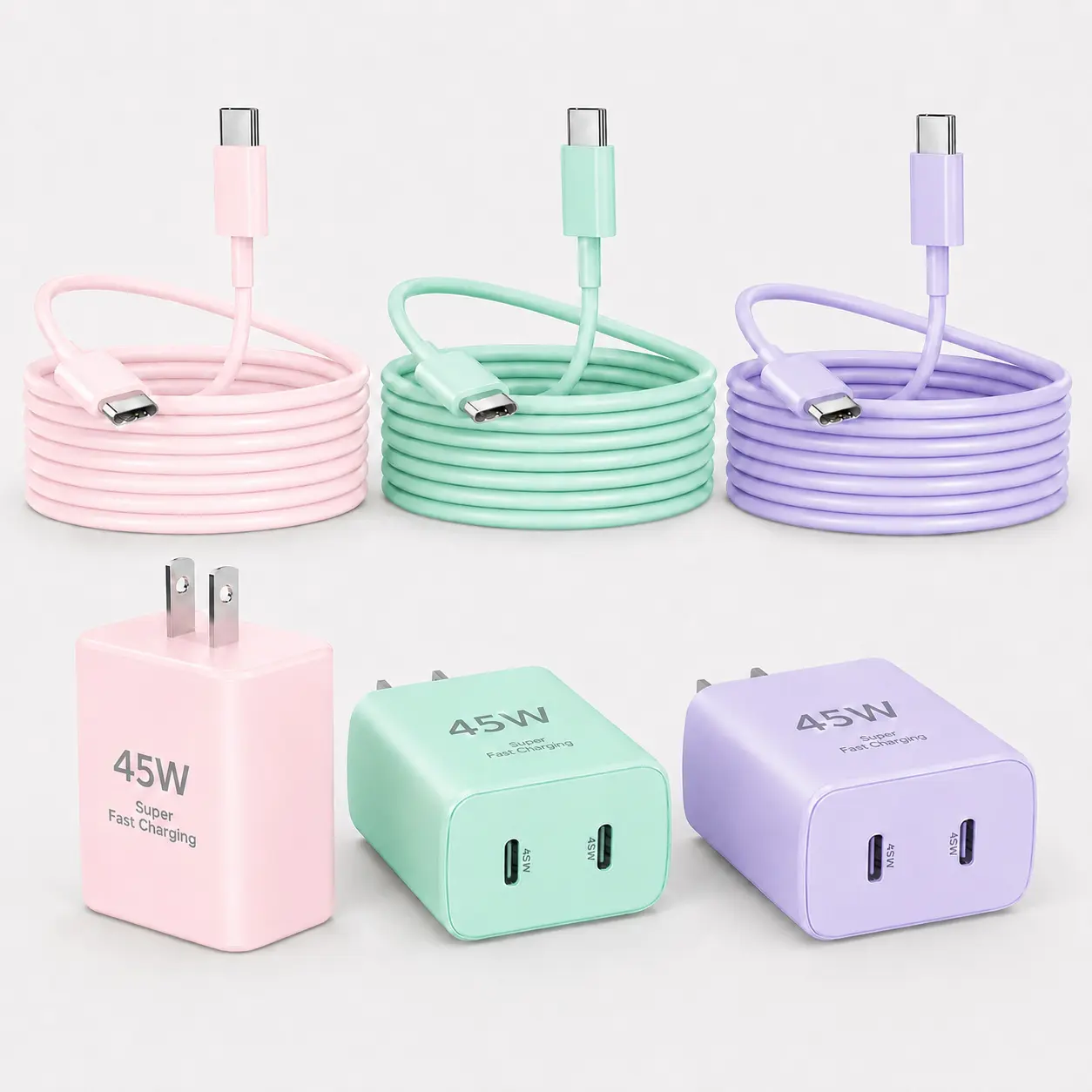 2Port 45W Super Fast Charger Type C,  45W USB-C Charger Android Phone Charger Fast Charging for Samsung Galaxy S26 Ultra/S26+/S25/S24 Ultra/S23+/S22/S20/Note10+/Tab S9 with 2X 6.6ft Type C Cord