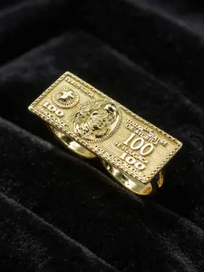 14K Gold-Plated / Dollar Bill  / Double Finger  / Men & Women / Hip Hop / Statement  / Streetwear / Jewelry Gift purity