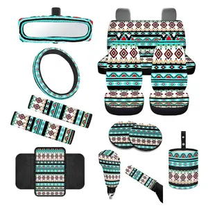 Tribal-Style Patterns 1 Full Set of Car Interior with Car Seat Cover Set, Steering Wheel Cover, Car Seat Belt Covers, Gear Lever Cover &handbrake Cover,Car Front Side Mirror Protective Cover