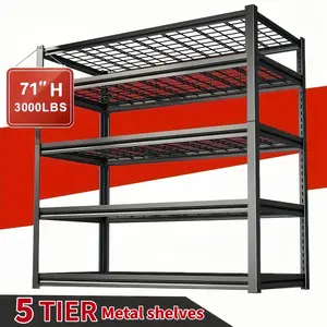 3000LBS Storage Shelves 71" H Garage Shelving Heavy Duty Metal Shelving 5 Tier Adjustable Metal Shelves for Storage for Kitchen Pantry Warehouse Basement 71" H x 47.2" W x 24" D, Black