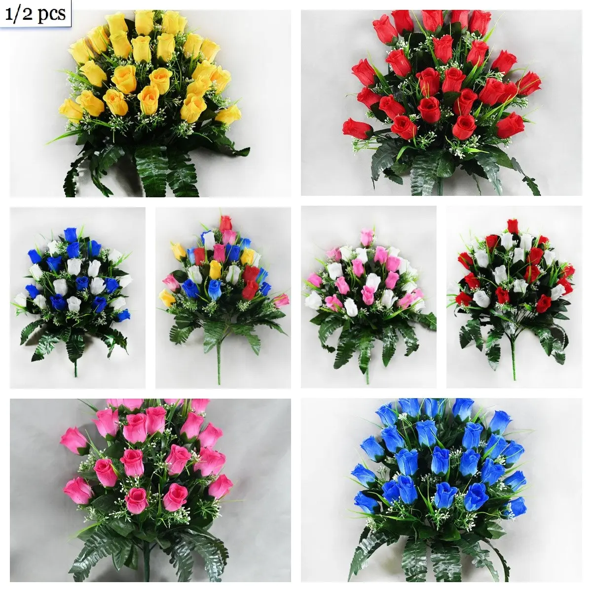 Elegant Artificial Cemetery Bouquet, Faux Roses, Decorative Faux Flower, Fake Decorative Flowers, Faux Plastic Flowers, Durable Plastic Roses & Leaves, Monument & Funeral Decoration, No Maintenance Needed