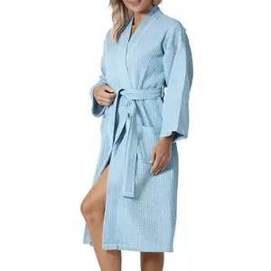 Women’s Waffle Knit Bathrobe – Long Sleeve Wrap Robe with Belt Tie & Front Pockets, Soft Breathable Spa Robe, Lightweight Comfortable Pajamas, Minimalist Home Clothes, Stylish Loungewear, All-Season Lounge Wear