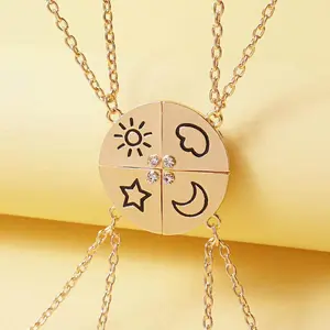 Magnetic Best Friends Forever Necklaces for 4 Girls Sun Star Moon Cloud Matching Bff Necklaces for Sister Friend Christmas Birthday Gifts for Women Teen Girl Friendship Necklace 4 Pcs