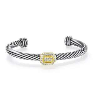 Mytys Twisted Cable Bracelet Two Tone Adjustable Cuff Bangle Stylish Geometric Stainless Steel Bracelets Jewelry Gifts for Women