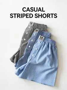 Women's Summer Striped Shorts Set, Casual Fitted Comfortable Home Pants, Beach Vacation Essential, Daily Wear, Womenswear