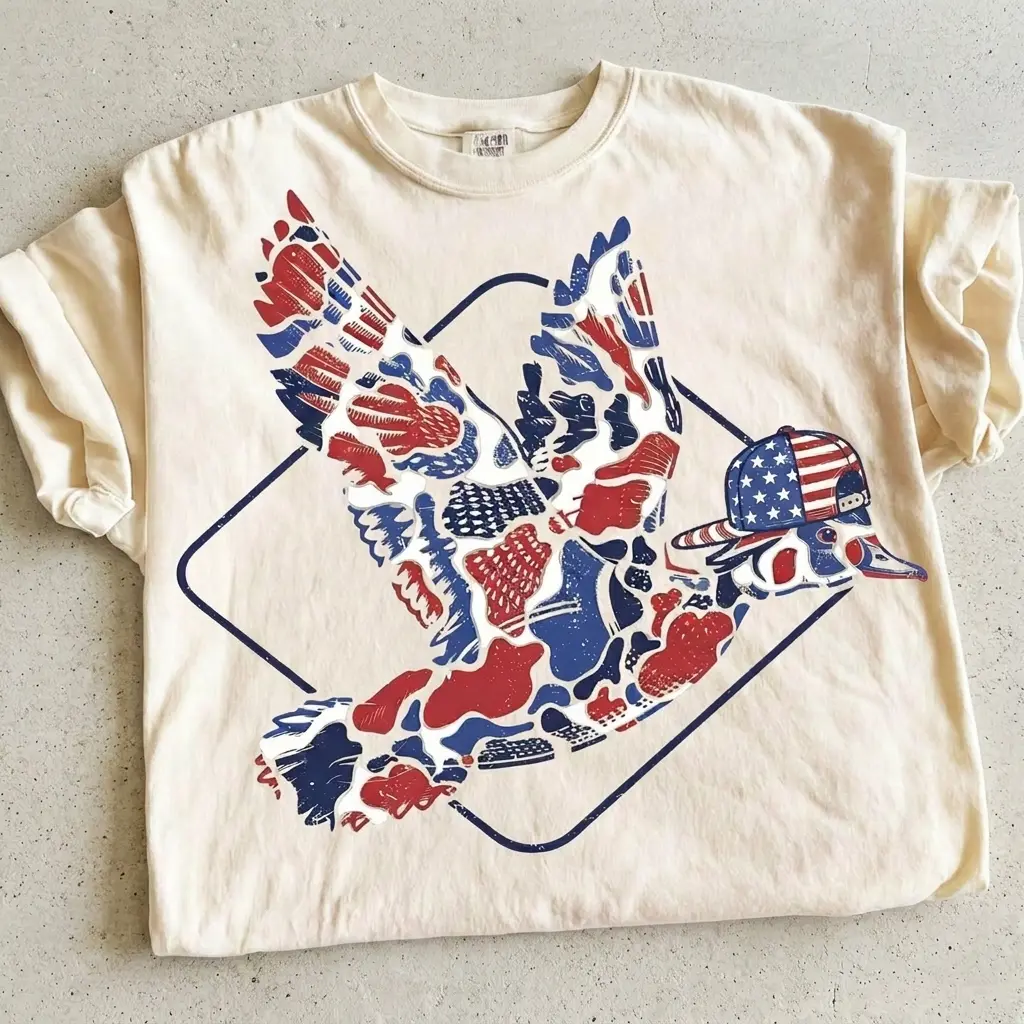 Patriotic Duck Comfort Colors Shirt, 4th of July Duck Tee, USA Flag Duck Graphic Shirt, Funny American Independence Day Shirt
