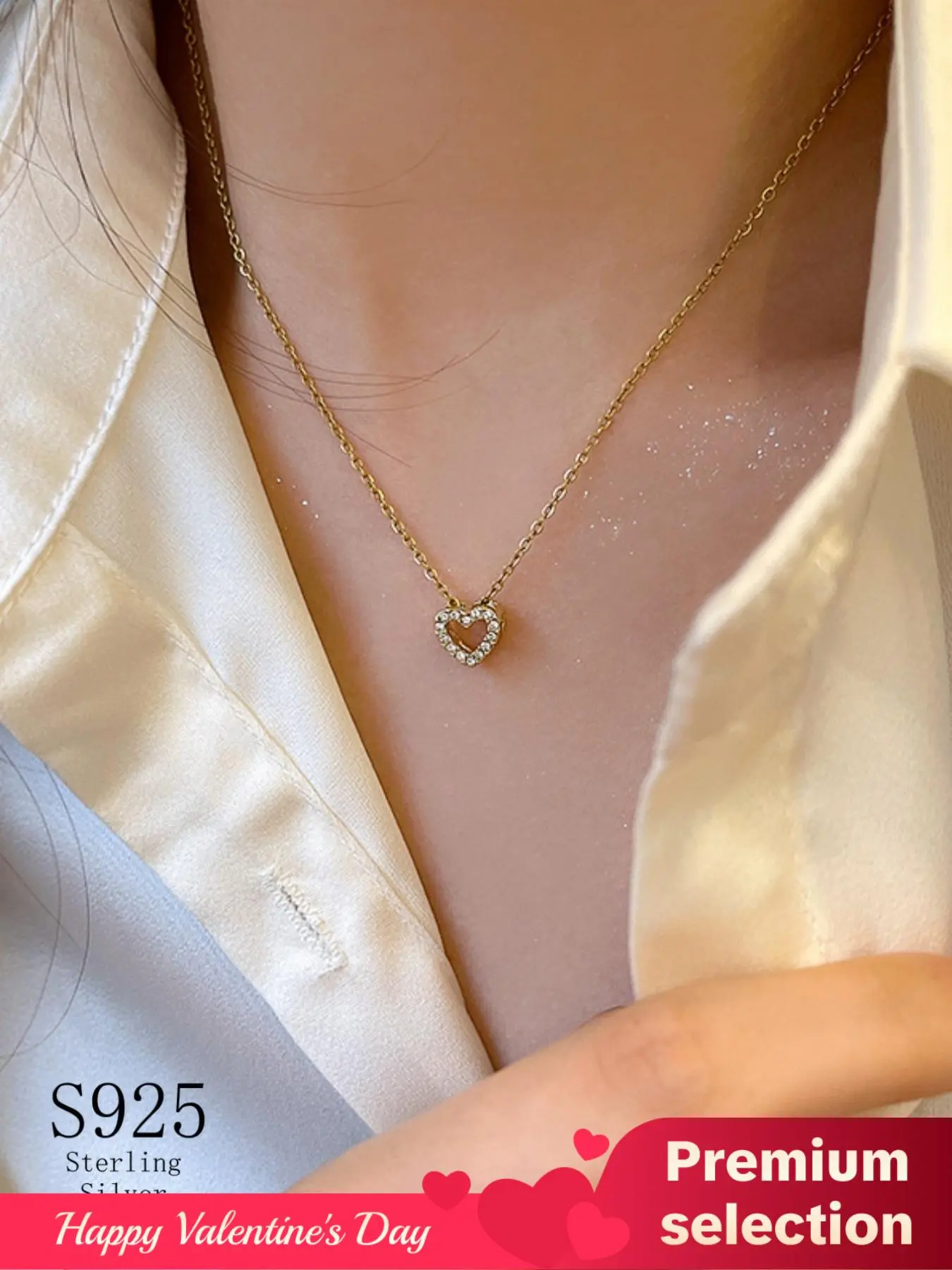 S925 Sterling Silver Heart Shaped Pendant Necklace, Elegant Luxury Simple O Chain Necklace for Women, Exquisite Jewelry for Birthday Gift, Heart Design Necklace, Love Necklace