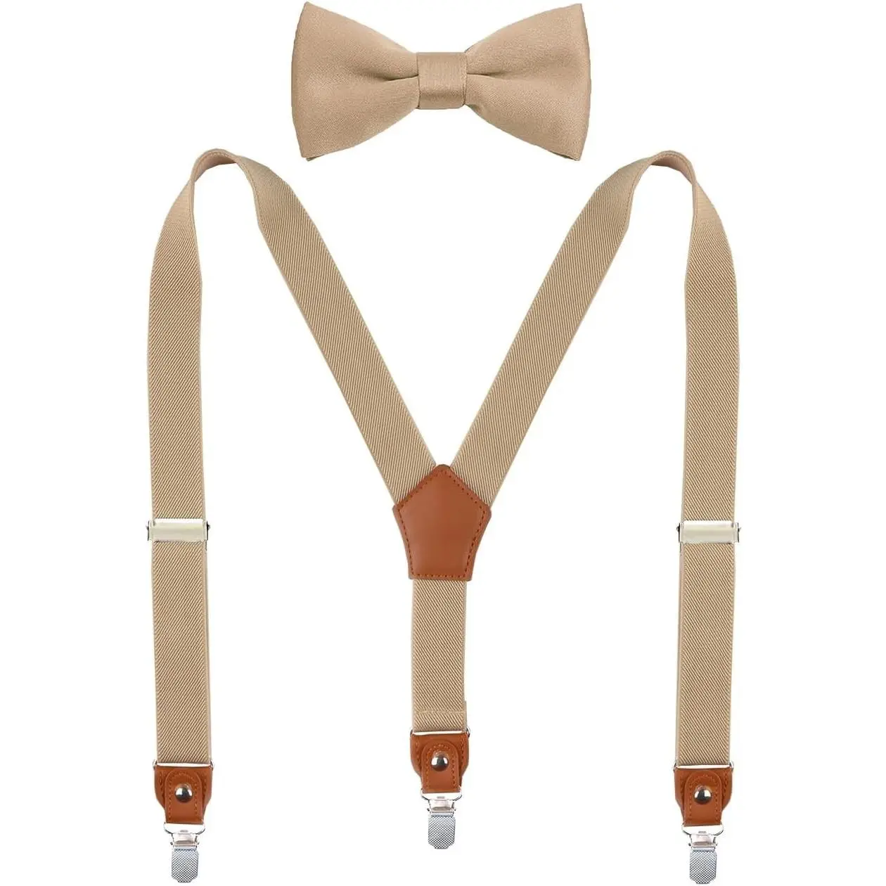 Adjustable Suspenders and Bow Tie Set with Strong Clips for Boys and Men