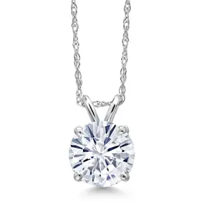 Gem Stone King 14K White Gold White Moissanite Pendant Necklace for Women | 1.20 Cttw | Gemstone Birthstone | Round 7MM | With 18 Inch Chain