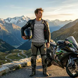 Motophile Definition Horizon Tee - Fitted Short Sleeve Crew Neck Casual Minimalist Summer Medium Length Union Made in USA