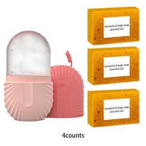 Turmeric Soap with Ice Mold, 4 Counts/set Lemon Soap and Ice Mold, Skin Care Kit for Women & Men, Facial Cleansing Soap, Kojic Acid Cleanser, Skin Care Products