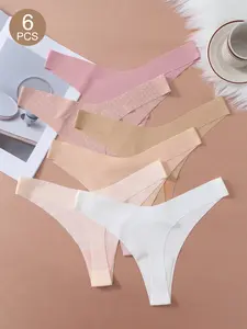 6Pcs Valentine Sexy Everyday Polka Dot Low Waist Thong, Women's Comfortable Seamless Underwear, All Seasons Fitted Style Lingerie