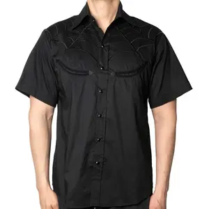 Spiderweb Black Western Shirt Casual Shortsleeve