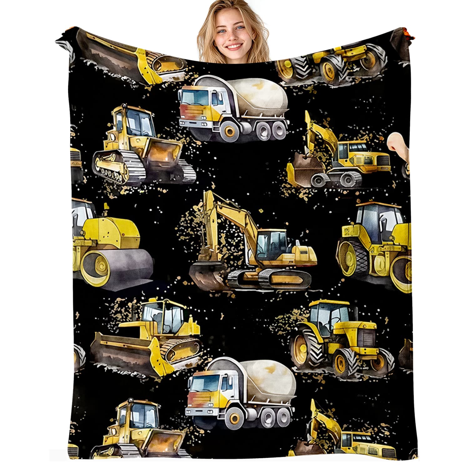 Engineering Car Series Flannel Throw Blanket, Excavator Tractor Pattern, Soft Warm Boy Room Sofa Leisure Blanket, Perfect Gift for Son Grandson