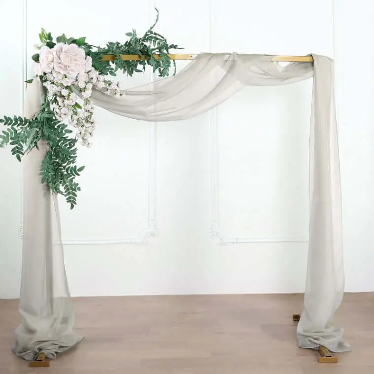 Silver Sheer Organza Decorative Fabric - 18ft Long Backdrop Drapes, Indoor Ceremony Use, Hand Wash Only, for Arch Curtain, Window Scarf Valance, Arched Window Prop (Long Length Feature), Wedding