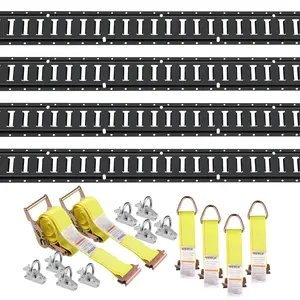 VEVOR E Track Tie-Down Rail Kit, TikTokShopBlackFriday, 18PCS 5' E-Tracks Set Includes 4 Steel Rails & 8 O-Ring Anchors & 4 Tie-Offs with D-Ring & 2 Ratchet Straps, Securing Accessories for Cargo Motorcycles Bikes, 2000 lbs