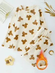 Autumn Winter Warm Sleepwear Set, Soft Thickened Round Neck Long Sleeve Pajamas, Cute Penguin Home Wear for Cold Weather Pajama Pants