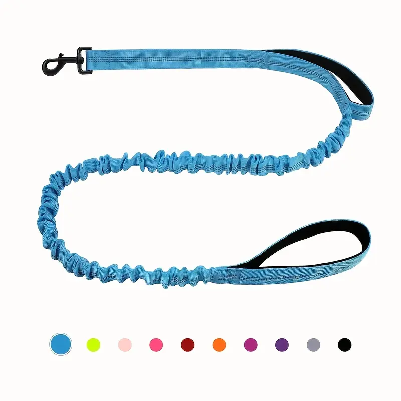 Handmade Cow Tag 5ft Elastic Dog Leash - Heavy-Duty Polyester for Tough Use, Shock-Absorbing Rope, Double-Padded Comfortable and Adjustable Handle, Waist Safety Clip, Plain Dog Training Collars & Harnesses & Leads Equipment