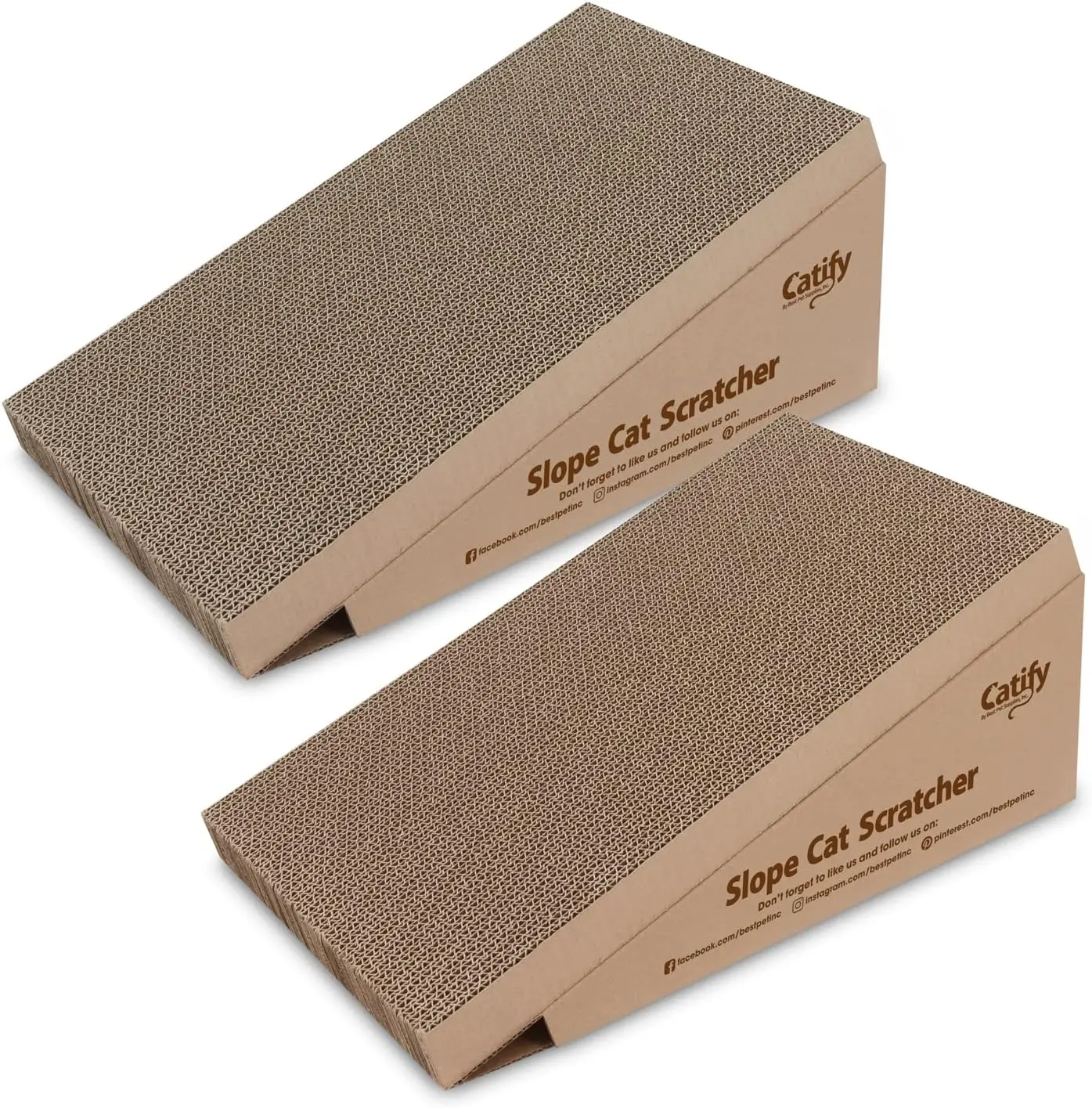 Catify Slope Cat Scratcher 2-Pack by Best Pet Supplies - Corrugated Cardboard Scratching Ramp for Indoor Cats | Value Multi-Pack | Reversible Design Doubles Lifespan | Protects Furniture